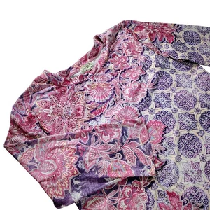 One World Freizeit-Tunika Oberteil Blumenmuster 3/4-Arm zum Binden lila rosa Damen L - Bild 1 von 12