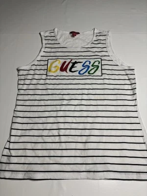 Camiseta sin mangas Guess para mujer a rayas M logotipo multicolor blanco y negro Foto 1 de 4