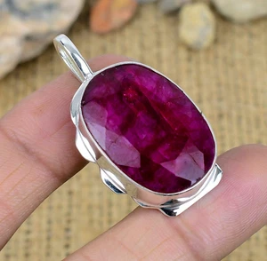 Pretty Ruby Lab-Created Gemstone Handmade 925 Sterling Silver Pendant Jewelry - Picture 1 of 4