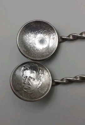 2 cucharas vintage para monedas de 400 Reis Brasil plata con cuarzo rosa y cornalina Foto 1 de 4