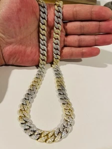 925 Sterling Silver Cuban Link Cz Ice Chain Necklace two tone - Picture 1 of 17