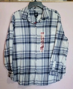 Neu mit Etikett Damen Hemd Boyfriend Flanell GAP Größe XL Knopfleiste Langarm blau kariert - Bild 1 von 10
