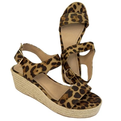 Novo Brezzy Heelded Wedge Ocelot Animal Print Rope Style Wedge Adj Buckle Sz 10 - image 1 of 4