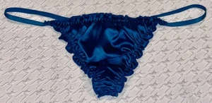 OUT FROM UNDER Ruffle Edge Satin Blue G String Thong Panty Womens Sz L 7 - Picture 1 of 3