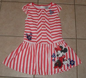 DISNEY Girls Sz 5/6 Embellished Red Striped MINNIE MOUSE Lined Cotton Dress - Picture 1 of 4