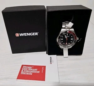 Brand New Genuine Wenger Black Dial Red Bezel Watch - Picture 1 of 6