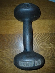Vtg York 10lb SINGLE Cast Iron Bun Dumbbell USA rare roundhead, Weight Lifting - Picture 1 of 8