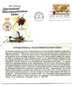 1274 ITU, International Telecommunication Union, Cover Craft Cachets, CCC, FDC - Picture 1 of 1