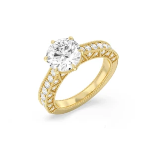 Damenring 14 Karat Gelbgold Lab Grown Rundschliff 2,25 Karat IGI Zertifiziert Diamant - Bild 1 von 8