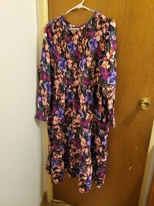Terra & Sky Maxi Dress Plus Size 2X (20W-22W) Purple Pink Floral Tiered Peasant - Picture 1 of 22