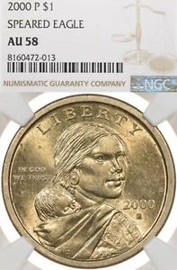 2000-P SAC$1 NGC AU58 Speared Eagle FS-901 Sacagawea Dollar Wounded Variety - Picture 1 of 3