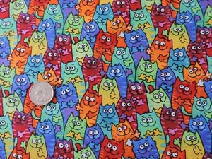 100% Cotton Fabric - Brightly Colored Cats and More Cats - By The Yard - Picture 1 of 2