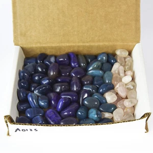 1 lb Tumbled Agate Collection Blue Teal Purple Agate and Rose Quartz Bulk Rock - Picture 1 of 4