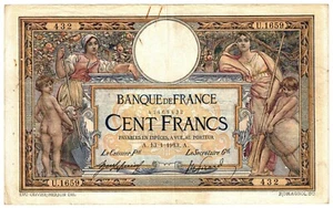 1913 France 100 Francs circulated banknote P71a Luc Olivier Merson U1659432 - Picture 1 of 2