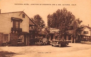 Hacienda Motel Roadside Vtg Cars Street Scene Alturas ,CA Vtg 1950's Postcard - Picture 1 of 2