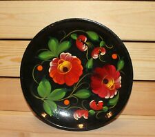 Vintage hand painted oil/wood wall hanging floral plate