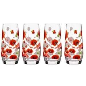 4pc Ashdene Red Poppies 540ml Crystal Clear Glass Highball Tumbler Drinking Set - Picture 1 of 3
