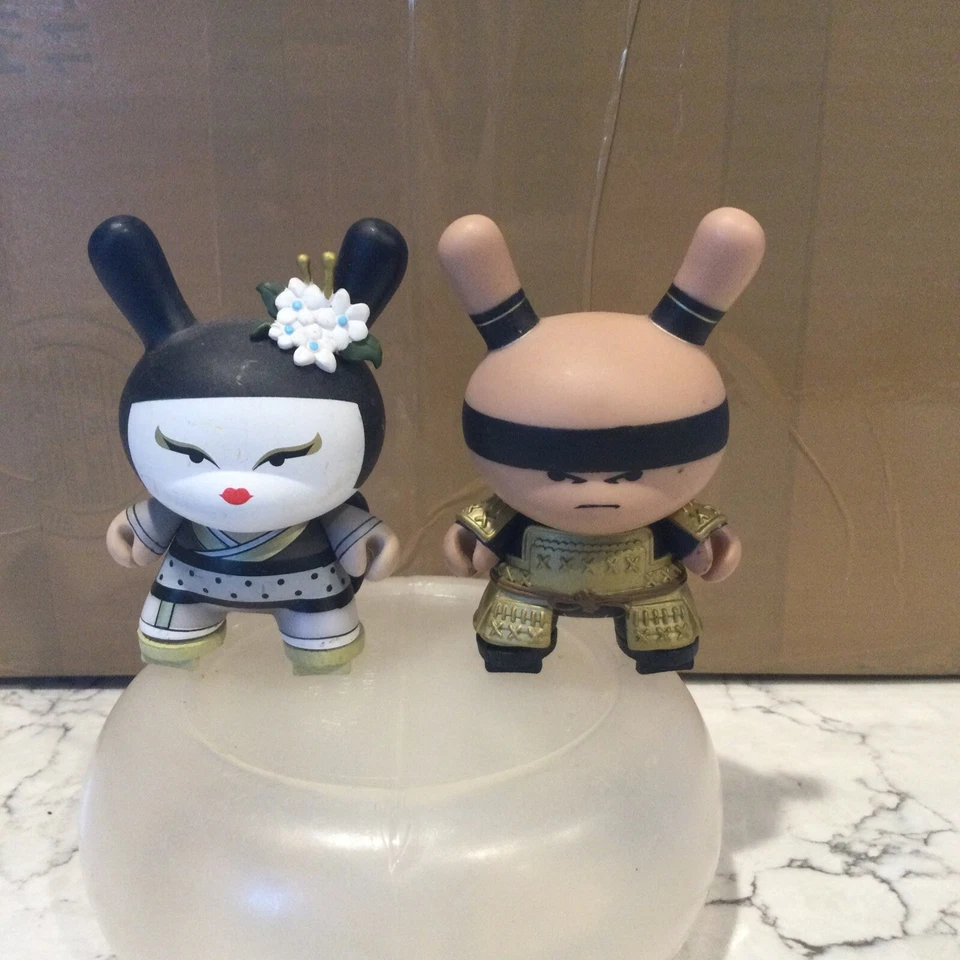 KIDROBOT Huck Gee Gold Life Kabuki & Kitsune Black 2 Pack - Image 1 of 4