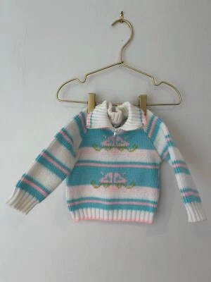 Винтажный маленький ангел свитер шляпа вязаный комплект розовый синий Baby зима осень уютный - Изображение 1 из 4