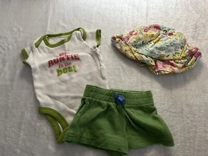 baby Girls T Shirt  & Shorts Size NB Newborn My Aunti Is The Best  3 Pc Outfit - Picture 1 of 5