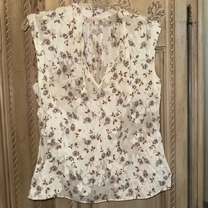 Rebecca Taylor Blouse Size 8  Cotton/ Silk Floral Cute Tie Neck NWTO - Picture 1 of 4