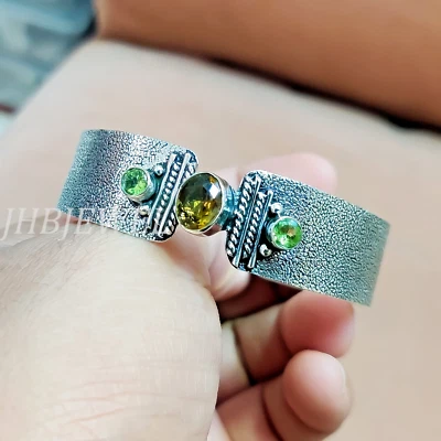 Citrin, Apfelgrün Peridot Edelstein Armreif 925 Sterling Silber Armband / H-106 - Bild 1 von 4