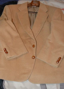 Vintage 100% Kamelhaar Leder Knöpfe meliert & Tweed USA 44S 44 S Blazer - Bild 1 von 24