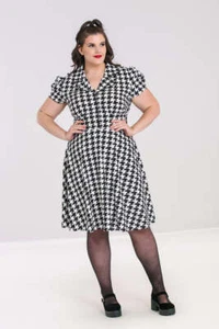 Blake Mid Dress 20-26 3xl-6xl houndstooth check 50s vintage Hell Bunny dogtooth - Picture 1 of 8