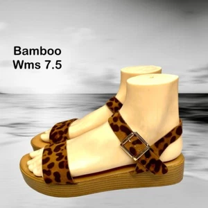 Bamboo Womens Brown Animal Print Faux Leather Strappy Flatform Sandal Size 7.5 - Picture 1 of 10