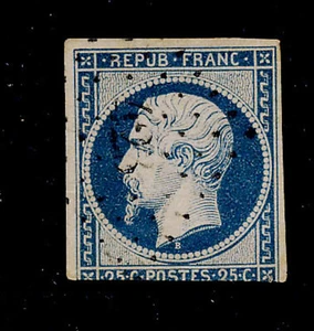 Frankreich 1852 25c blau #11 Imperf gebrauchte Briefmarke CV 35 $ KOSTENLOSER Versand nach 1. Lot - Bild 1 von 2