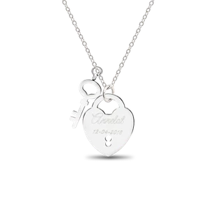 Herz Anhänger Schlüssel Liebesschloss Silber mit GRAVUR Valentinstag Geschenk - Bild 1 von 3
