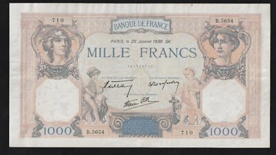 FRANCE , 1000 Francs, Cérès & Mercure  1939  Large Size Banknote - Image 1 of 2