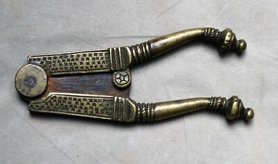19th c. South Asian Cast and Engraved Brass Betal Nut Cutter c. 1880 - Image 1 of 4