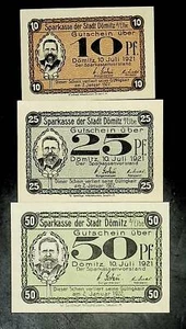 1921 Deutschland DOMITZ 10 25 50 Penning Banknote / Notgeld - Bild 1 von 2