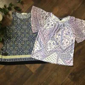 ROZ & ALI & JONES STUDIO SZ S purple paisley bat wing short sleeve top & A line - Picture 1 of 12