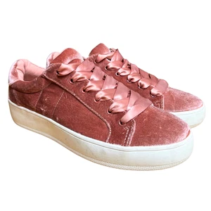 Big Buddha Velvet Sneakers Womens 10 Satin Lace-Up Platform Rose Pink Coquette - Picture 1 of 6