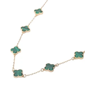 Gold Quatrefoil Station Necklace with Emerald Green Stones Elegant Jewelry Gift - Picture 1 of 3