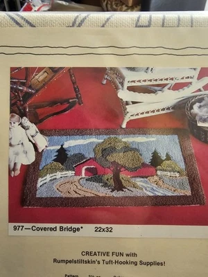 Rumpelstiltskin’s 977 Covered Bridge Tuft Hooking Rug Pattern 22x32 Vtg Sealed - Image 1 of 4