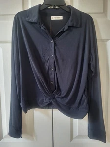 Blusa Top Mujer Lucky Brand S Negra Transparente Botón Torcido Frontal Manga Larga - Imagen 1 de 10