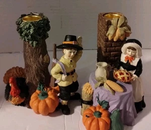 Vintage 1997 Pioneer Thanksgiving handbemalte konische Kerzenhalter Harz - Bild 1 von 23