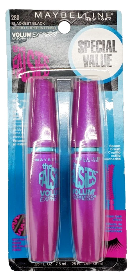 ДВЕ УПАКОВКИ Maybelline VOLUM'EXPRESS THE FALSIES-280 САМЫЕ ЧЕРНЫЕ ЧЕРНЫЕ - Изображение 1 из 1