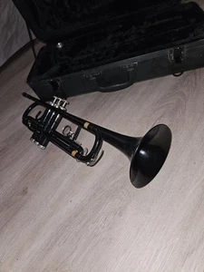 Bb Trompete Schwarz Brass Mundstück und Koffer Set Musikinstrument mit Gravur - Bild 1 von 6