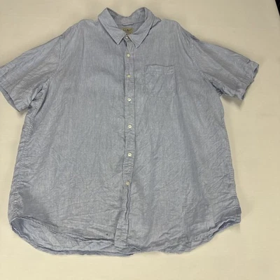 LL BEAN Shirt Mens XXL Reg Blue Short Sleeve Button Down Linen Summer Top - Image 1 of 4