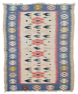 Increíble alfombra de lana turca Kilim Kilm anudada a mano de colección 4,5 x 1,11 pies - Imagen 1 de 7