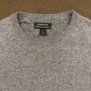 NORDSTROM Mens Gray Solid Cotton Cashmere Lightweight Knit Crew Neck Sweater XL - Picture 1 of 4
