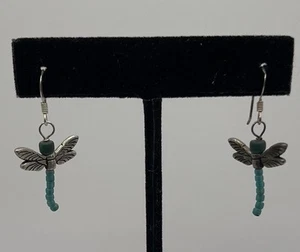 Sterling Silver Turquoise Glass Bead Dragonfly Dangle Earrings(2.38g) - Bild 1 von 3