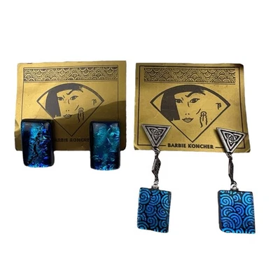 Lote de 2 Pendientes Perforados Barbie Koncher Studio Vidrio Dicroico en Tarjetas Foto 1 de 4