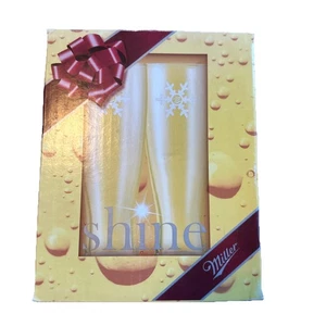 MILLER SHINE Set of 2 Pilsner Beer Glasses~Holiday Snowflake Commemorative Set - Picture 1 of 3