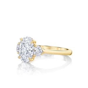Gold Wedding Ring Oval 1 Carat IGI GIA Lab Created Diamond Solid 14K Yellow Band - Picture 1 of 10