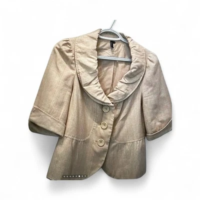 Ambition Women’s Short Jacket Cream Color Sz M Short Sleeve, Ruffle Collar Foto 1 de 4